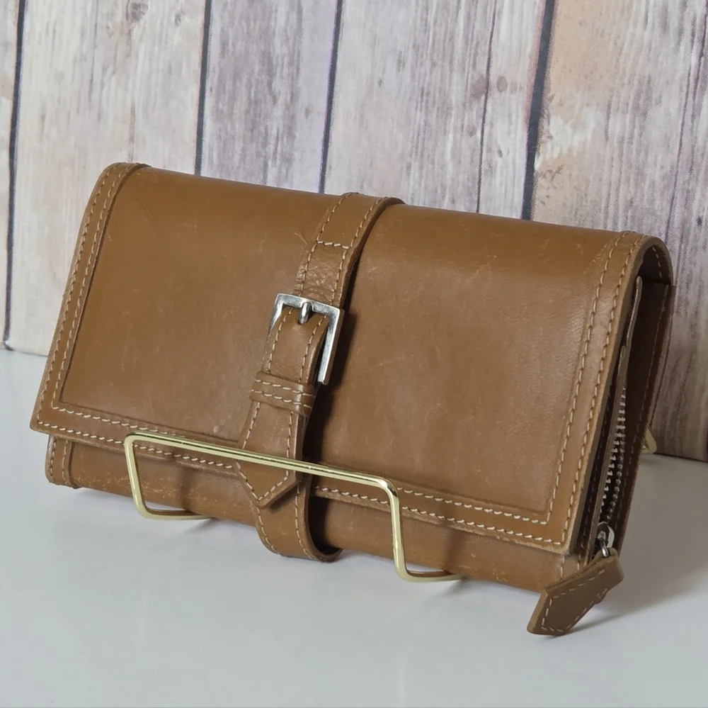 Burberry Tan Leather Continental Buckle Wallet